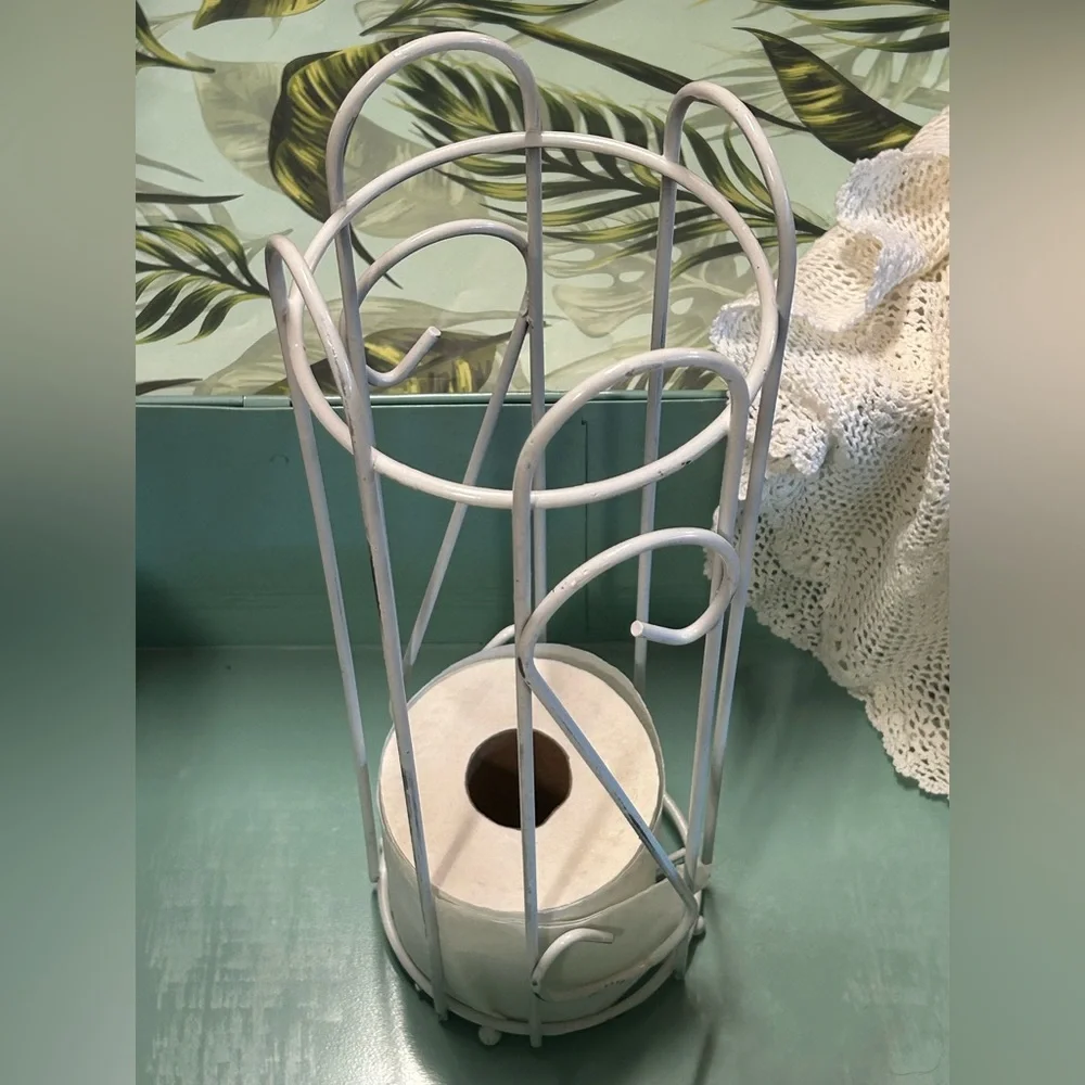 Elegant Shabby Chic metal scroll White Toilet Paper Holder Cottagecore Stand